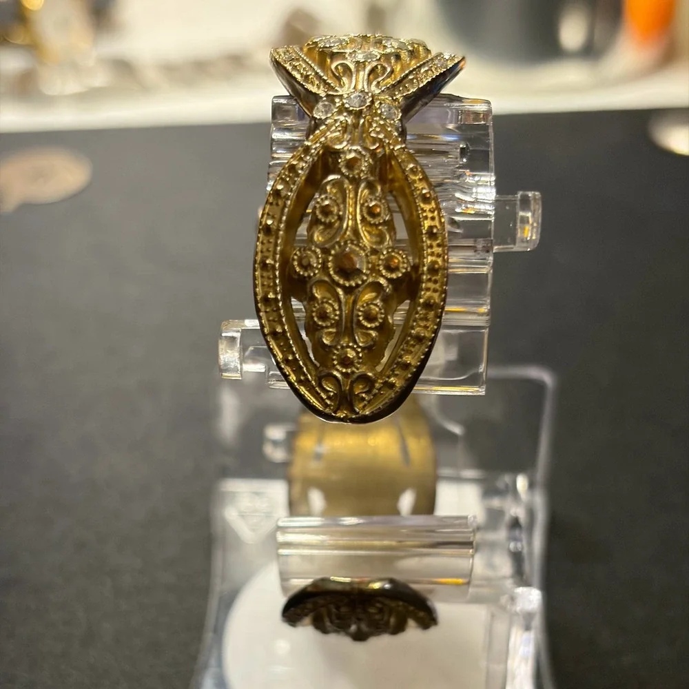 Embassy by Gruen Watch Women OS Gold Crystal Filigree Bangle GEM3023L